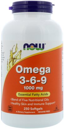 Now Foods, Omega 3-6-9, 1000 mg, 250 Softgels ,المكملات الغذائية، إيفا أوميجا 3 6 9 (إيبا دا)، أوميغا 369 قبعات / علامات التبويب