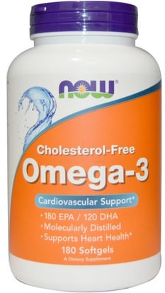 Now Foods, Omega-3 Cholesterol-Free, 180 Softgels ,المكملات الغذائية، إيفا أوميجا 3 6 9 (إيبا دا)، زيت السمك، زيت السمك سوفتغيلس، أوميغا 369 قبعات / علامات