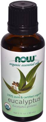 Now Foods, Organic Essential Oils, Eucalyptus, 1 fl oz (30 ml) ,حمام، الجمال، الزيوت العطرية الزيوت، زيت الكافور