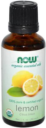 Now Foods, Organic Essential Oils, Lemon, 1 fl oz (30 ml) ,حمام، الجمال، الروائح الزيوت الأساسية، زيت الليمون