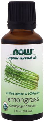 Now Foods, Organic Essential Oils, Lemongrass, 1 fl oz (30 ml) ,حمام، الجمال، الزيوت العطرية الزيوت