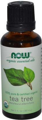 Now Foods, Organic Essential Oils, Tea Tree, 1 fl oz (30 ml) ,حمام، الجمال، الروائح الزيوت العطرية، زيت شجرة الشاي