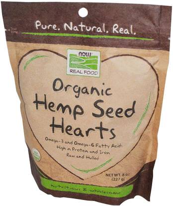 Now Foods, Real Food, Organic, Hemp Seed Hearts, 8 oz (227 g) ,المكملات الغذائية، إيفا أوميجا 3 6 9 (إيبا دا)، منتجات القنب