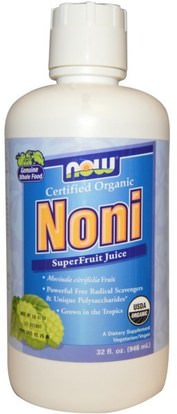 Now Foods, Organic, Noni, SuperFruit Juice, 32 fl oz (946 ml) ,الأعشاب، مستخرج العصير، القهوة والشاي والمشروبات، عصائر الفاكهة