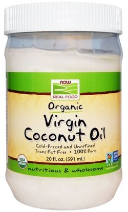 Now Foods, Real Food, Organic Virgin Coconut Oil, 20 fl oz (591 ml) ,الطعام، زيت جوز الهند، زيوت الطبخ النبيذ والخل