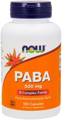 Now Foods, PABA, 500 mg, 100 Capsules ,الفيتامينات، فيتامين ب، بابا