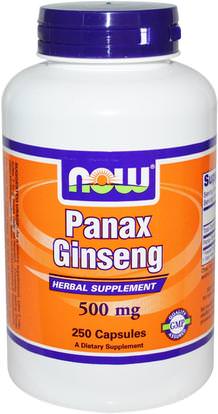 Now Foods, Panax Ginseng, 500 mg, 250 Capsules ,المكملات الغذائية، أدابتوغين، الانفلونزا الباردة والفيروسية، الجينسنغ