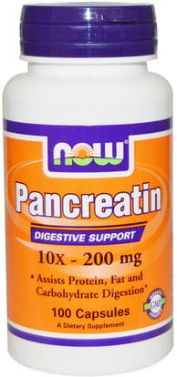 Now Foods, Pancreatin, 10X - 200 mg, 100 Capsules ,المكملات الغذائية، الإنزيمات، البنكرياتين