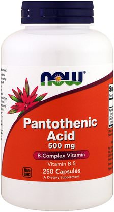 Now Foods, Pantothenic Acid, 500 mg, 250 Capsules ,الفيتامينات، فيتامين ب، فيتامين b5 - حمض البانتوثنيك