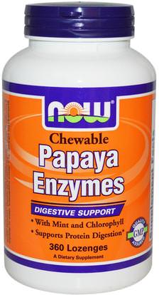 Now Foods, Papaya Enzymes, Chewable, 360 Lozenges ,المكملات الغذائية، والانزيمات، البابايا غراء