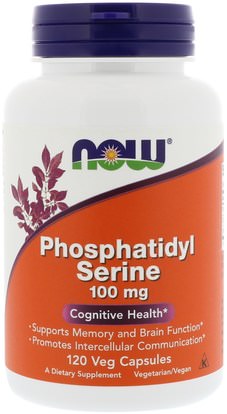 Now Foods, Phosphatidyl Serine, 100 mg, 120 Veg Capsules ,المكملات الغذائية، فوسفهاتيديلزير، اضطراب نقص الانتباه، إضافة، أدهد، الدماغ، الذاكرة