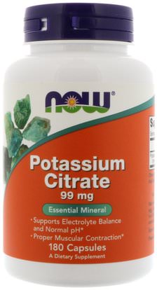 Now Foods, Potassium Citrate, 99 mg, 180 Capsules ,المكملات الغذائية، المعادن، البوتاسيوم