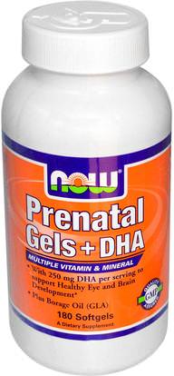 Now Foods, Prenatal Gels + DHA, 180 Softgels ,المكملات الغذائية، إيفا أوميجا 3 6 9 (إيبا دا)، دا، إيبا، فيتامينات، مولتيفيتامينز قبل الولادة