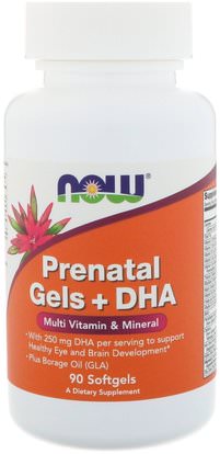 Now Foods, Prenatal Gels + DHA, 90 Softgels ,المكملات الغذائية، إيفا أوميجا 3 6 9 (إيبا دا)، دا، إيبا، فيتامينات، مولتيفيتامينز قبل الولادة