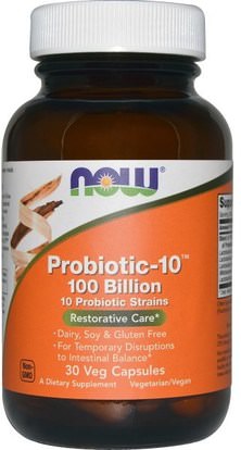 Now Foods, Probiotic-10, 100 Billion, 30 Veg Capsules ,المكملات الغذائية، البروبيوتيك، المنتجات المثلجة المبردة