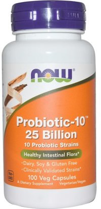 Now Foods, Probiotic-10, 25 Billion, 100 Veg Capsules ,المكملات الغذائية، البروبيوتيك، المنتجات المثلجة المبردة