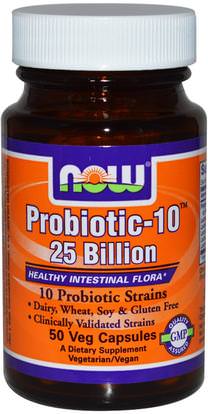 Now Foods, Probiotic-10 25 Billion, 50 Veg Capsules ,المكملات الغذائية، البروبيوتيك، المنتجات المثلجة المبردة