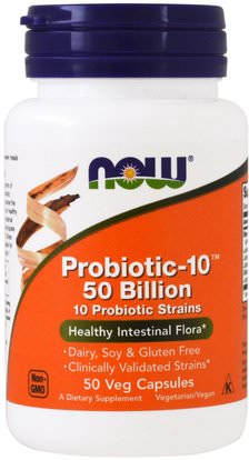 Now Foods, Probiotic-10, 50 Billion, 50 Veg Capsules ,المكملات الغذائية، البروبيوتيك، المنتجات المثلجة المبردة
