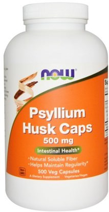Now Foods, Psyllium Husk Caps, 500 mg, 500 Veg Capsules ,المكملات الغذائية، الألياف، قشر سيلليوم