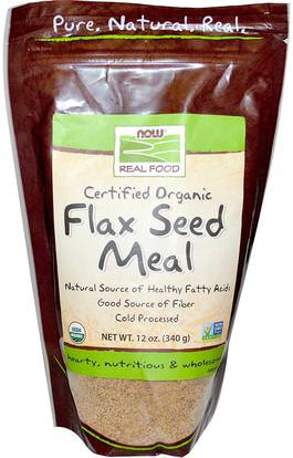 Now Foods, Real Food, Certified Organic, Flax Seed Meal, 12 oz (340 g) ,المكملات الغذائية، بذور الكتان، الكتان الألياف