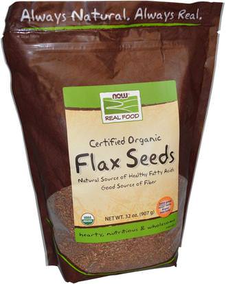 Now Foods, Real Food, Certified Organic Flax Seeds, 32 oz (907 g) ,المكملات الغذائية، بذور الكتان