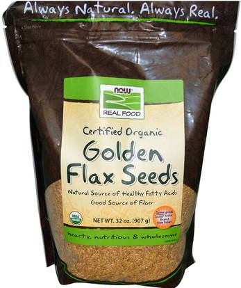 Now Foods, Real Food, Certified Organic, Golden Flax Seeds, 32 oz (907 g) ,المكملات الغذائية، بذور الكتان