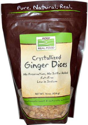 Now Foods, Real Food, Crystallized Ginger Dices, 16 oz (454 g) ,الطعام، الوجبات الخفيفة، جذر الزنجبيل، الزنجبيل التوابل