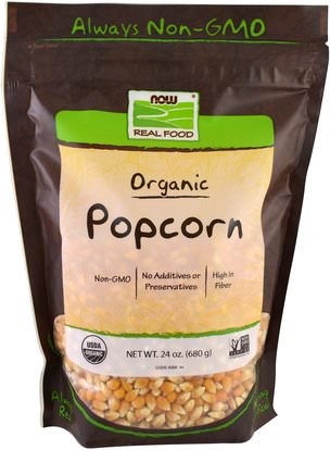 Now Foods, Real Food, Organic Popcorn, 24 oz (680 g) ,الطعام، بذور المكسرات الحبوب، الفشار