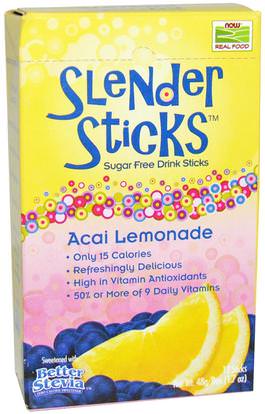 Now Foods, Real Food, Slender Sticks, Acai Lemonade, 12 Sticks, (4 g) Each ,المكملات الغذائية، الألياف، الفيتامينات السائلة