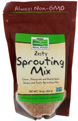 Now Foods, Real Food, Zesty Sprouting Mix, 16 oz (454 g) ,الطعام، بذور المكسرات الحبوب، بذور البرسيم