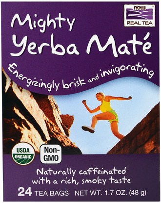 Now Foods, Organic Real Tea, Mighty Yerba Mate, 24 Tea Bags, 1.7 oz (48 g) ,الطعام، شاي الأعشاب، يربا، ميت