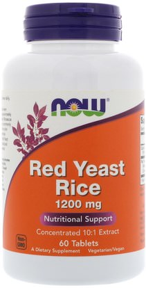 Now Foods, Red Yeast Rice, 1200 mg, 60 Tablets ,والمكملات الغذائية، والأرز الخميرة الحمراء