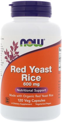Now Foods, Red Yeast Rice, 600 mg, 120 Veg Capsules ,والمكملات الغذائية، والأرز الخميرة الحمراء