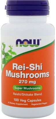 Now Foods, Rei-Shi Mushrooms, 270 mg, 100 Veg Capsules ,المكملات الغذائية، الفطر الطبية، الفطر شييتاك، كبسولات الفطر