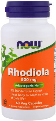 Now Foods, Rhodiola, 500 mg, 60 Veg Capsules ,الأعشاب، روديولا الوردية، أدابتوجين