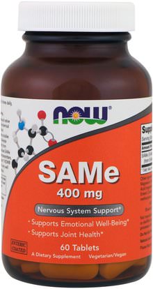 Now Foods, SAMe, 400 mg, 60 Tablets ,الصحة، تعاطي المخدرات، الإدمان، سام-e (s-أدينوسيل ميثيونين)، سام-e 200 ملغ