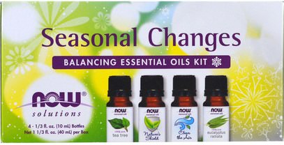 Now Foods, Seasonal Changes, Balancing Essential Oils Kit, 4 Bottles, 1/3 fl oz. (10 ml) Each ,المكملات الغذائية، والأحماض الأمينية، بكا (متفرعة سلسلة الأحماض الأمينية)