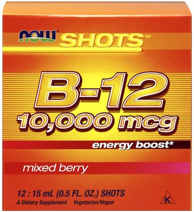 Now Foods, Shots, B-12, Mixed Berry, 10,000 mcg, 12 Shots, 0.5 fl oz (15 ml) Each ,الفيتامينات، وفيتامين ب، وفيتامين ب 12، وفيتامين ب 12 - السائل