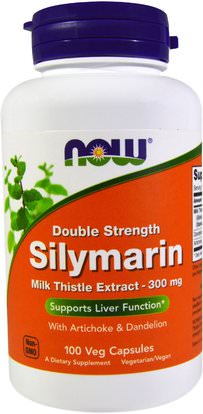 Now Foods, Silymarin, Milk Thistle Extract with Artichoke & Dandelion, Double Strength, 300 mg, 100 Veg Capsules ,الصحة، السموم، الشوك الشوك (سيليمارين)، تعاطي المخدرات، الإدمان