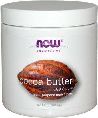 Now Foods, Solutions, Cocoa Butter, 7 fl oz (207 ml) ,زبدة الكاكاو، والصحة، وعلامات التمدد ندبات، والجلد