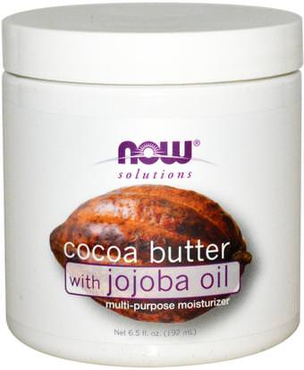 Now Foods, Solutions, Cocoa Butter, with Jojoba Oil, 6.5 fl oz (192 ml) ,والصحة، والجلد، زبدة الكاكاو، وتمتد علامات ندبات