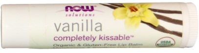 Now Foods, Solutions, Completely Kissable, Organic Lip Balm, Vanilla.15 oz (4.25 g) ,حمام، الجمال، العناية الشفاه، بلسم الشفاه