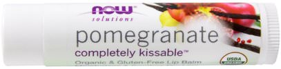 Now Foods, Solutions, Completely Kissable, Organic Lip Balm, Pomegranate, 0.15 oz (4.25 g) ,حمام، الجمال، العناية الشفاه، بلسم الشفاه