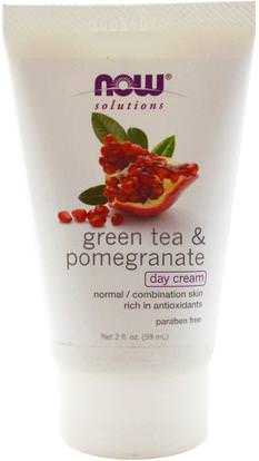 Now Foods, Solutions, Day Cream, Green Tea & Pomegranate, 2 fl oz (59 ml) ,الجمال، العناية بالوجه، الكريمات المستحضرات، الأمصال، coq10 الجلد