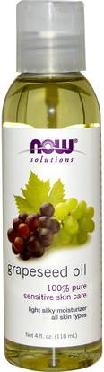 Now Foods, Solutions, Grapeseed Oil, 4 fl oz (118 ml) ,والصحة، والجلد، وبذور العنب، والآن الزيوت الغذائية