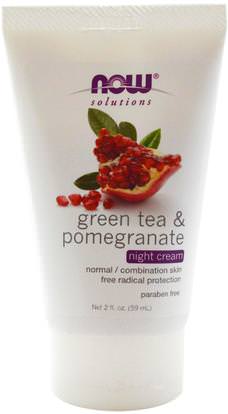 Now Foods, Solutions, Night Cream, Green Tea & Pomegranate, 2 fl oz (59 ml) ,الجمال، مكافحة الشيخوخة، العناية بالوجه