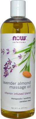 Now Foods, Solutions, Lavender Almond Massage Oil, 16 fl oz (473 ml) ,الصحة، الجلد، زيت اللوز موضعي، زيت التدليك