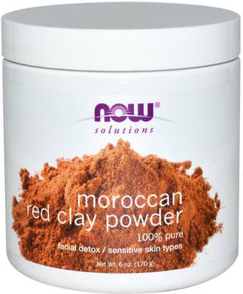 Now Foods, Solutions, Moroccan Red Clay Powder, Facial Detox, 6 oz (170 g) ,الصحة، السموم، الطين، الجمال، العناية بالوجه، نوع الجلد الوردية، البشرة الحساسة
