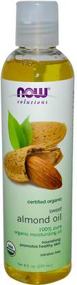 Now Foods, Solutions, Organic Sweet Almond Oil, 8 fl oz (237 ml) ,والصحة، والجلد، زيت اللوز موضعي، والآن الزيوت الغذائية