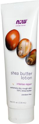 Now Foods, Solutions, Shea Butter Lotion, 4 fl oz (118 ml) ,حمام، الجمال، غسول الجسم، زبدة الشيا
